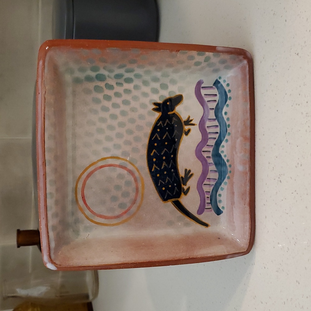 Red Clay Glazed Pottery Armadillo Square Trinket Dish